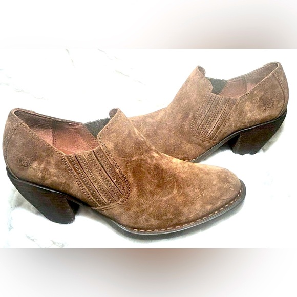 Born Distressed Brown Suede comfy ankle boots chunky heel women’s size 8.5 - Picture 4 of 11